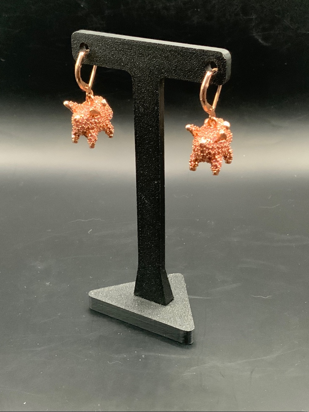 Flying pig -Textured Rose Gold Starburst Drop Earrings for Women